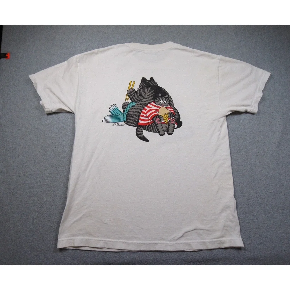 Vintage B Kliban Shirt Mens Large White Cat Graphic Tee Sushi Hawaii Adult